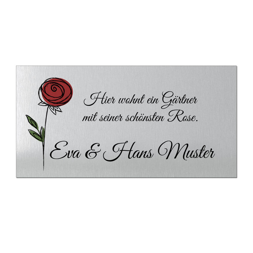 Aluminiumschild mit Wunschtext und Symbol - Größe 200 x 100 mm - silbern/schwarz