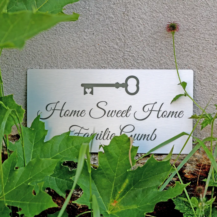 Aluminiumschild mit Wunschtext und Symbol | 30 x 15 cm