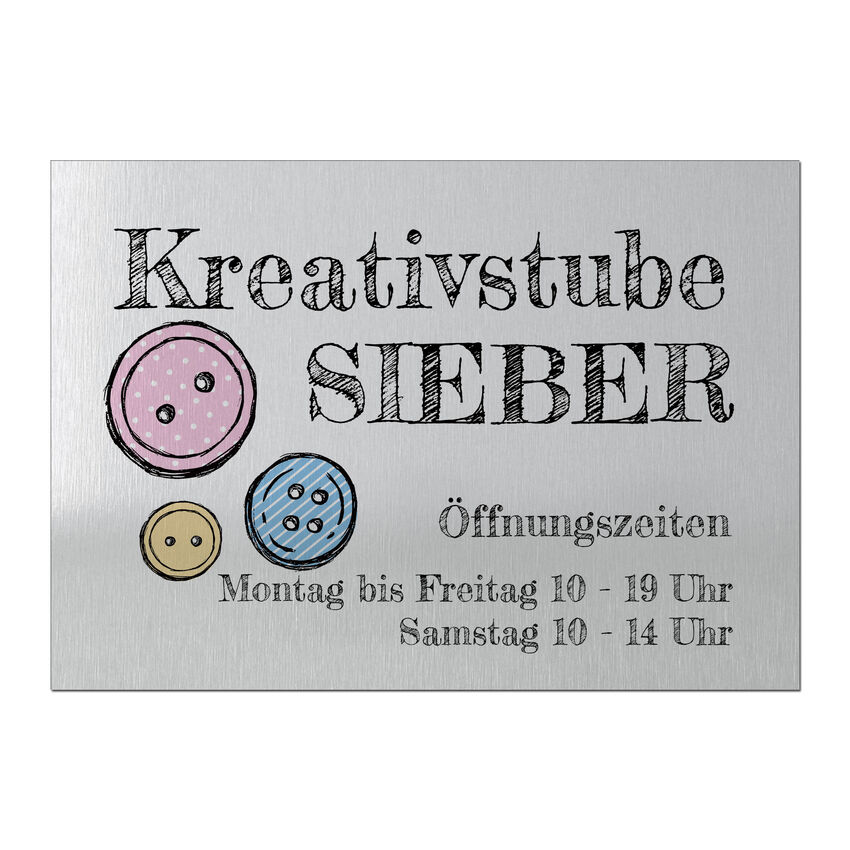 Firmenschild mit Wunschtext und Symbol - Größe A4 - silbern/schwarz