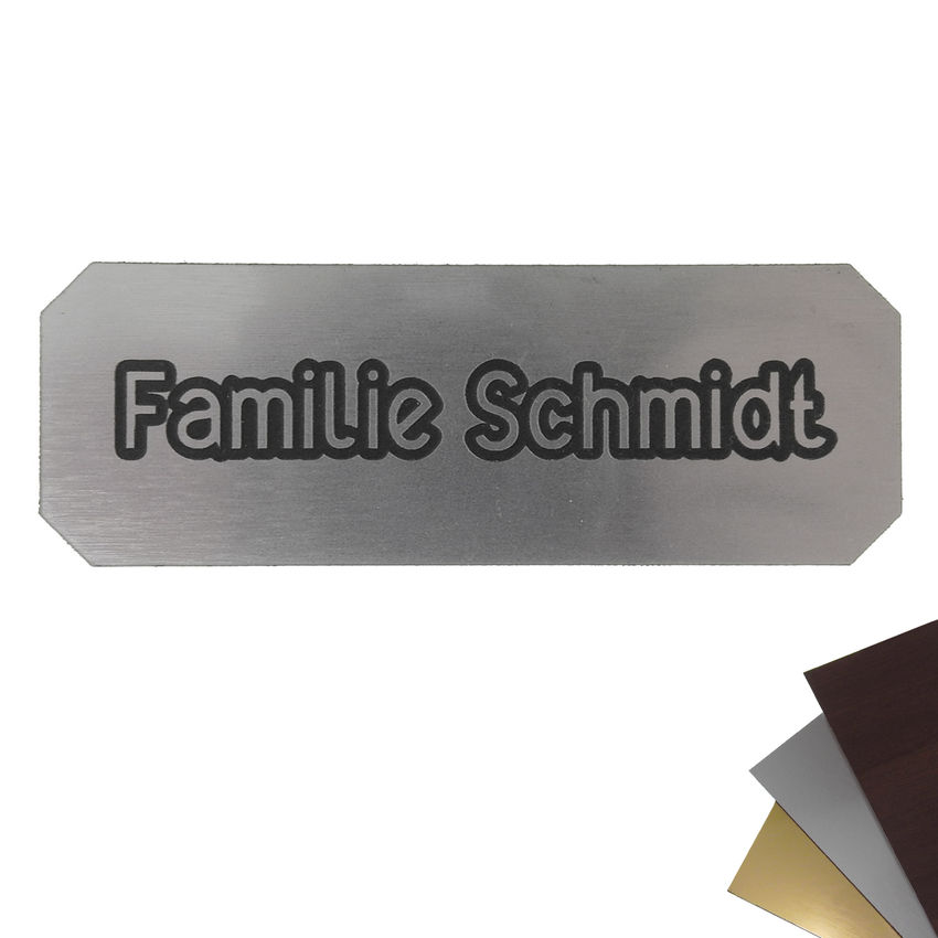 Namensschild 2-farbig 100x35mm Achteck