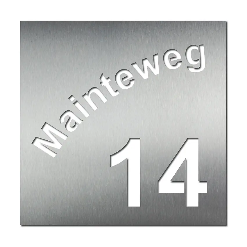 Hausnummer aus Edelstahl mit Straßenname - Design Square