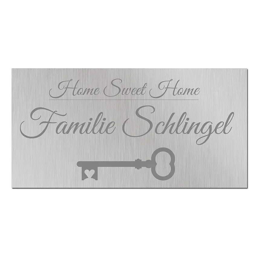 Türschild aus Aluminium mit Wunschtext und Symbol | 20 x 10 cm (Schriftfarbe grau)