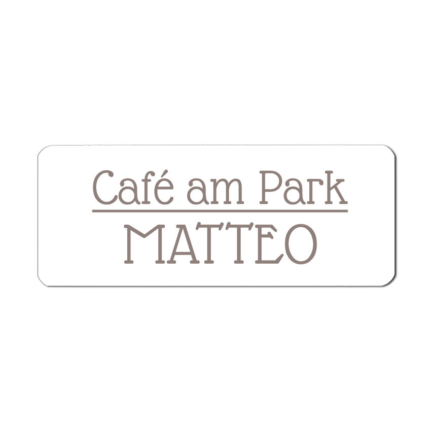 Magnetisches Namensschild zum Anstecken mit Text und Logo - 65 x 25 mm weiss