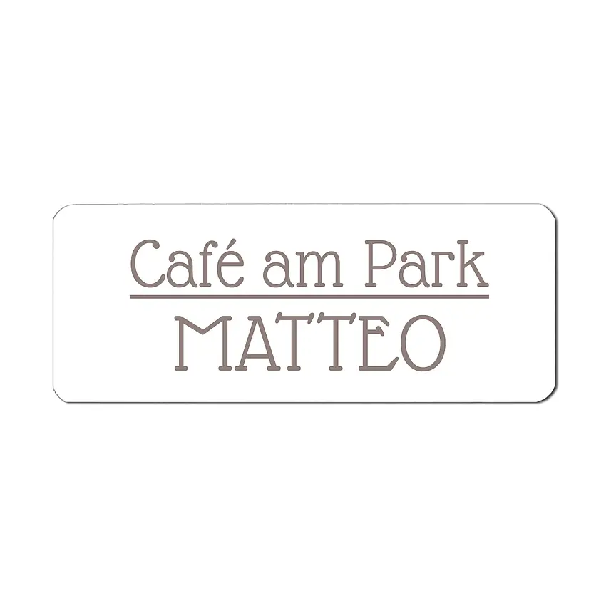 Magnetisches Namensschild zum Anstecken mit Text und Symbol | Weiß