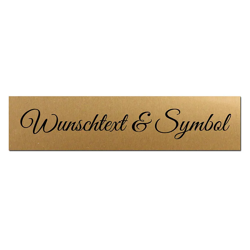 Goldenes Namensschild mit Wunschtext und Symbol 15 x 3.5 cm