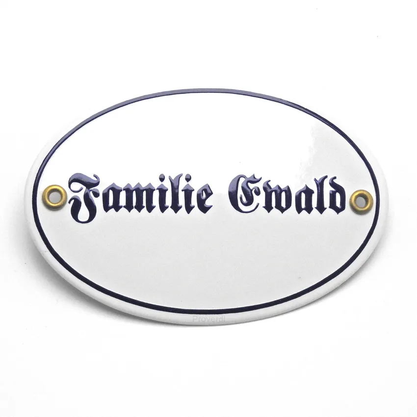 Ovales Emaille Tuerschild | mit 1-zeiligem Wunschtext 15 x 10 cm