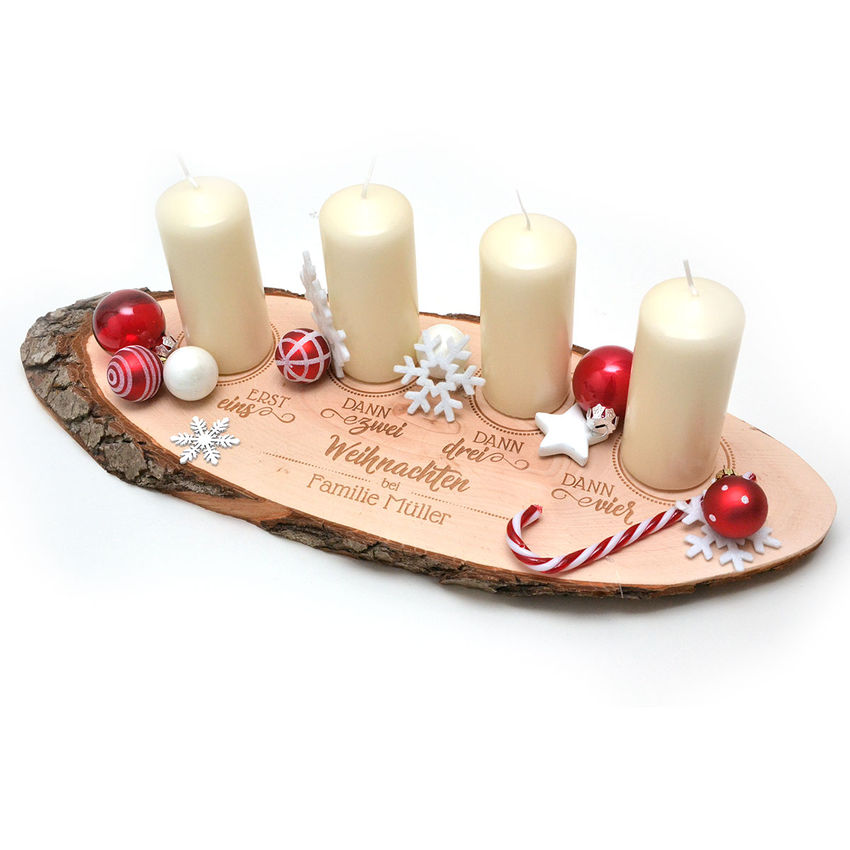 Erst eins, dann zwei, ... Baumscheibe fr Adventslichter - mit Wunschnamen