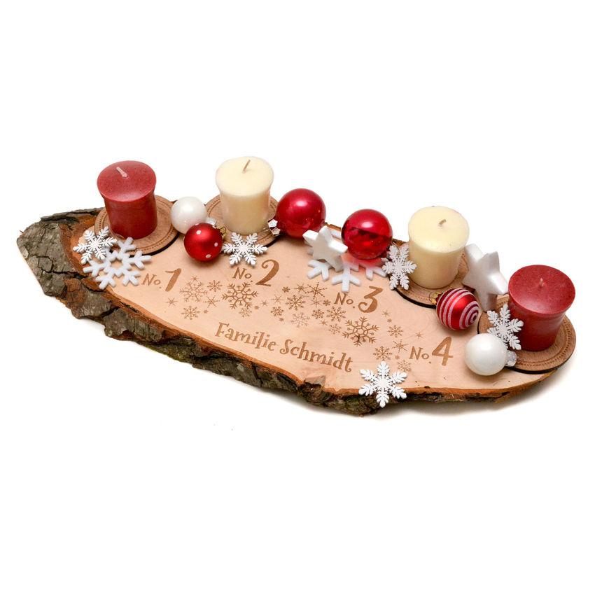 Baumscheibe Schneeflckchen als Adventskranz - mit Wunschtext
