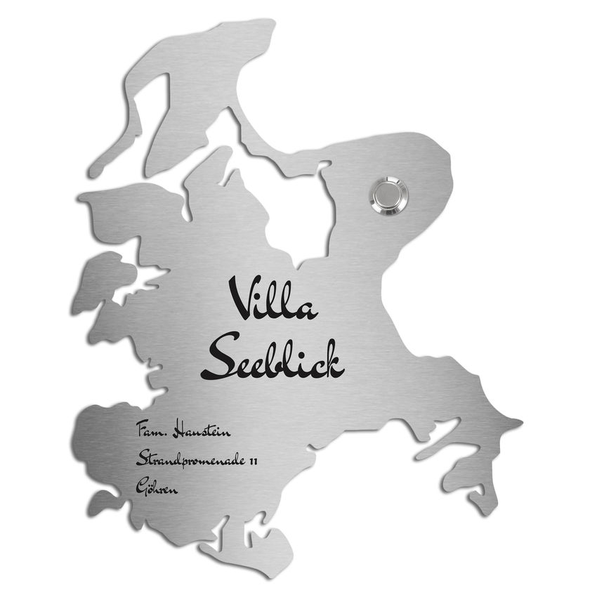 Insel Rgen als Edelstahlschild mit oder ohne Klingelknopf 300 x 372 x 2 mm