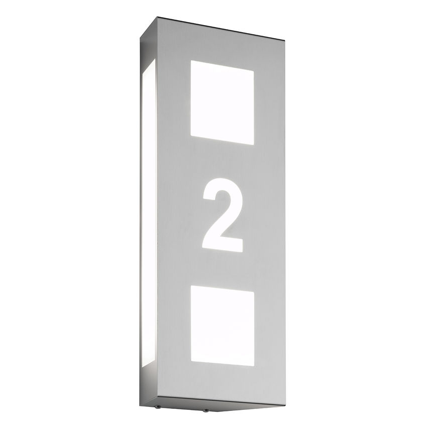 Beleuchtete Hausnummer aus Edelstahl und Opalglas fr LED mit E27 Fassung