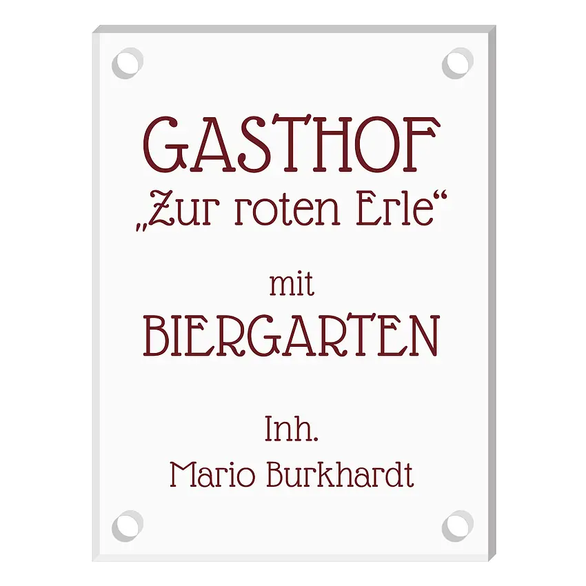 Schild aus Acrylglas mit Wunschtext - Größe 15 x 20 cm [klein hochkant]