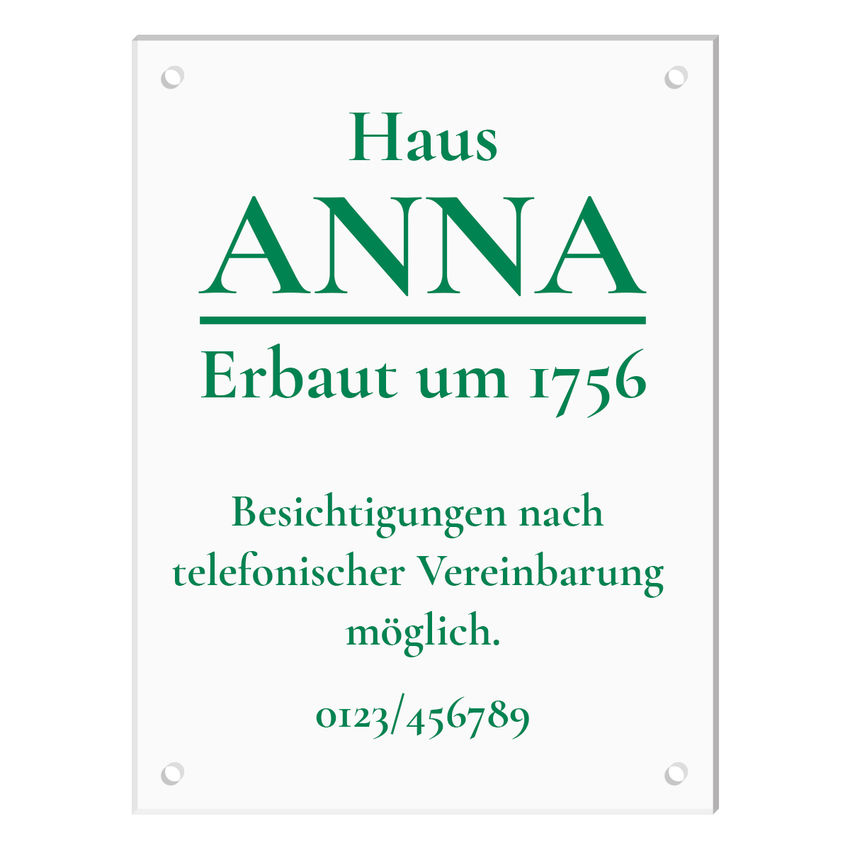 Schild aus Acrylglas mit Wunschtext - Gre 300 x 400 mm [gro]