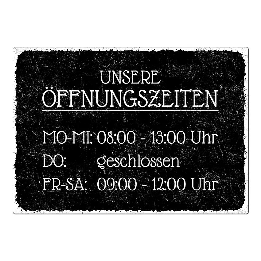Schild Öffnungszeiten - Black Vintage Format A3