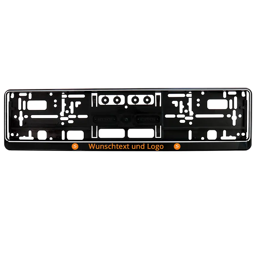 Kennzeichenhalter Wunschtext und Logo - schwarz/weiß - Größe 52 cm - pro Stück