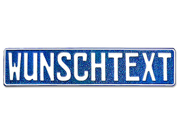 Prägung - Deutsches Kennzeichen mit Wunschtext in glitzer-blau