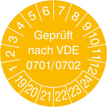 Prfplakette - mit Jahresfarbe Geprft nach VDE 0701/0702
