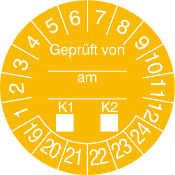 Prfplakette - mit Jahresfarbe Geprft von...am...K1-K2