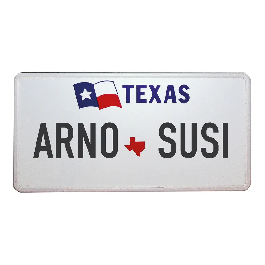 Texas Plate mit Flagge und individuellem Wunschtext in Folienschrift