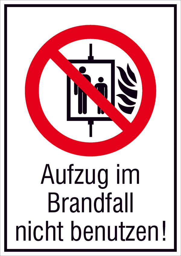 Verbots-Kombischild Aufzug im Brandfall nicht benutzen