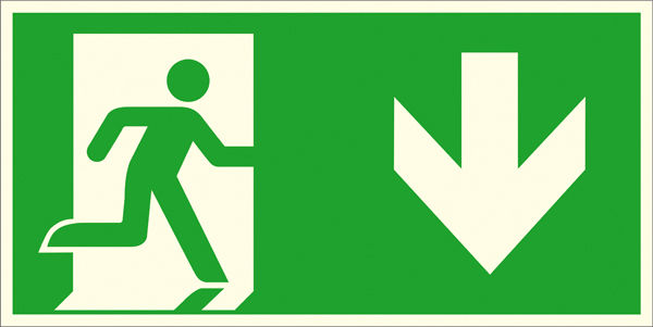 Fluchtweg-Kombischild Notausgang rechts, abwrts 