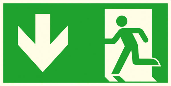 Fluchtweg-Kombischild Notausgang links, abwrts 