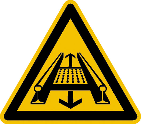 Warnschild Warnung vor Gefahren durch eine Frderanlage im Gleis