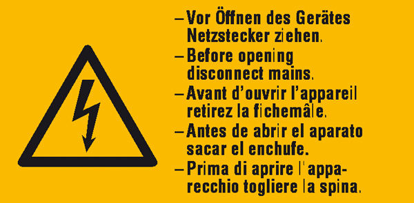 Warn-Kombischild Vor ffnen des Gertes Netzstecker ziehen