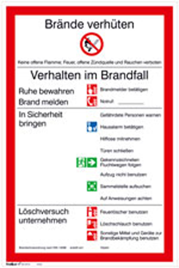 Aushang - Brandschutz Brandschutzordnung Teil A