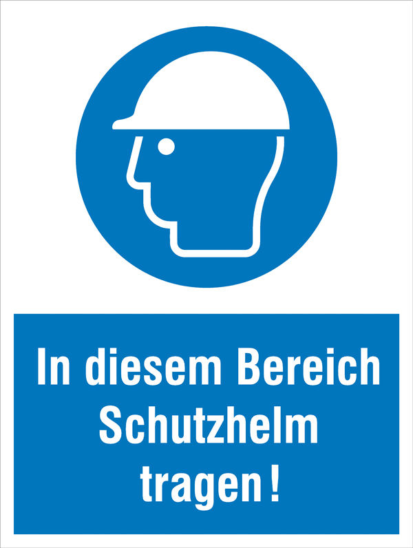 Gebots-Kombischild »In diesem Bereich Schutzhelm tragen!«