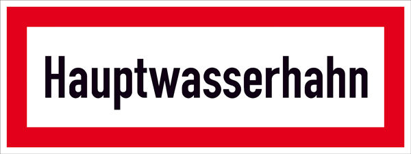 Hinweisschild fr die Feuerwehr Hauptwasserhahn