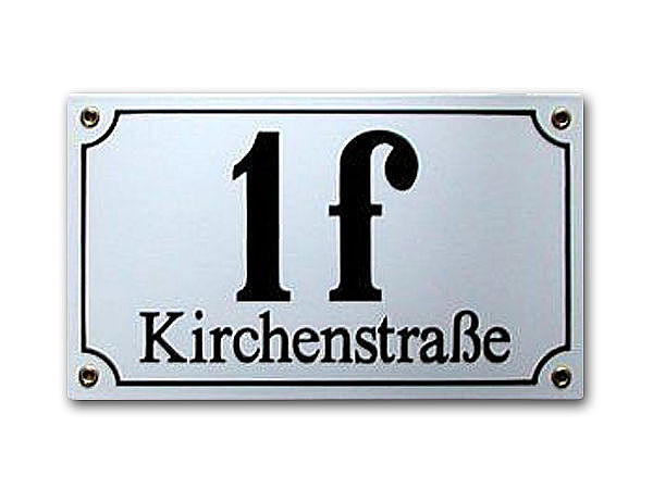Emaille Hausnummernschild mit Straenname 25 x 15 cm