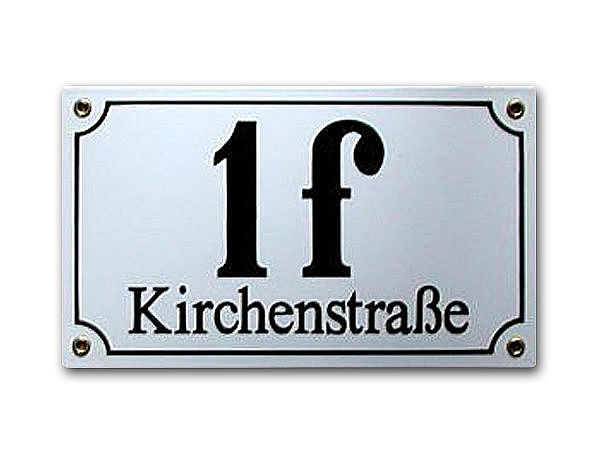 Emaille Hausnummernschild mit Straßenname 25 x 15 cm