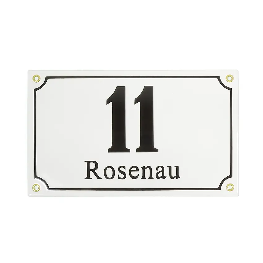 Emaille Hausnummernschild mit Straßenname in mehreren Farben 25 x 15 cm
