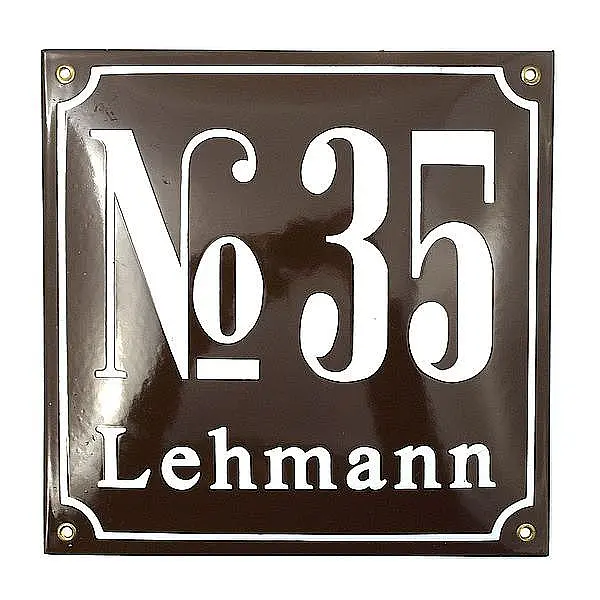 Emaille Schild mit Hausnummer, Familienname oder Straßenname | 25 x 25 cm