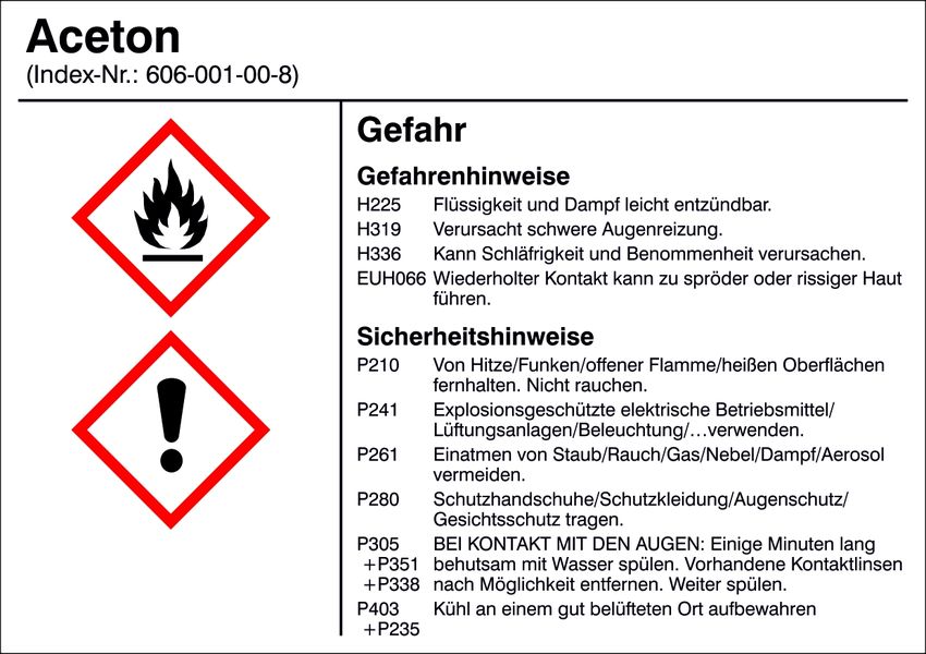 Gefahrstoffetikett G001: Aceton