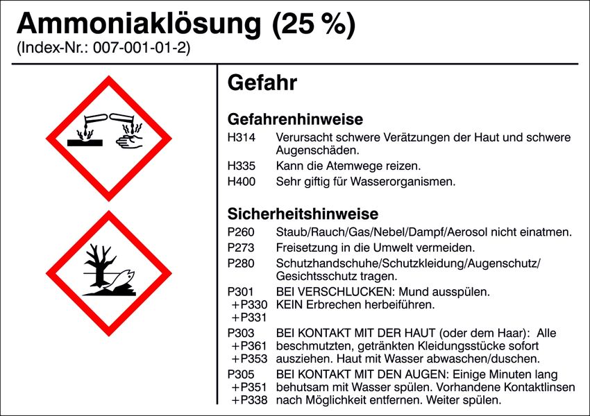 Gefahrstoffetikett G002: Ammoniaklsung (25%)
