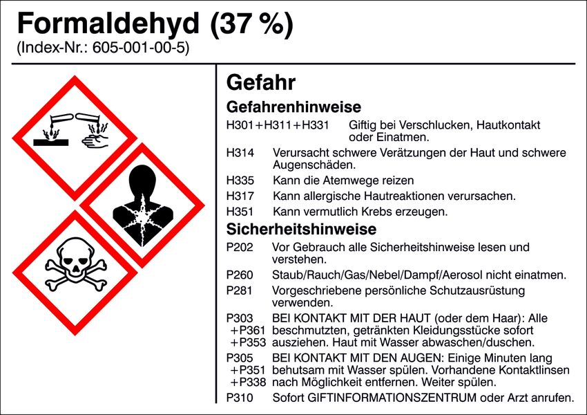Gefahrstoffetikett G010: Formaldehyd (37%)