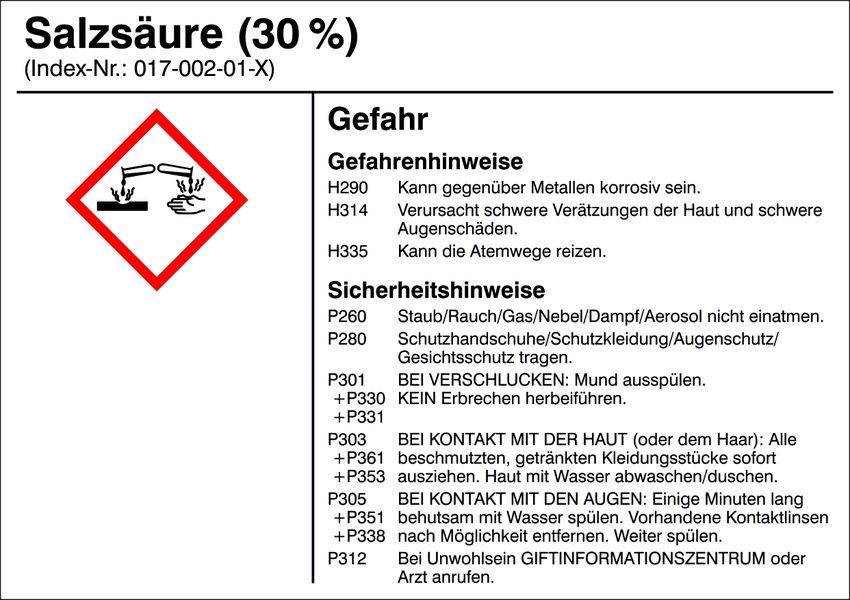 Gefahrstoffetikett G018: Salzsure (30%)
