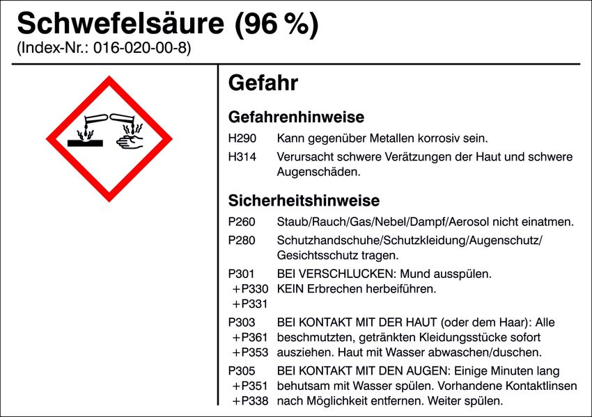 Gefahrstoffetikett G019: Schwefelsure (96%)