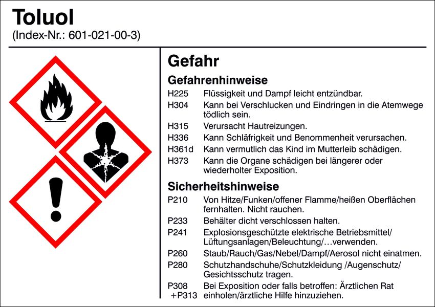 Gefahrstoffetikett G020: Toluol