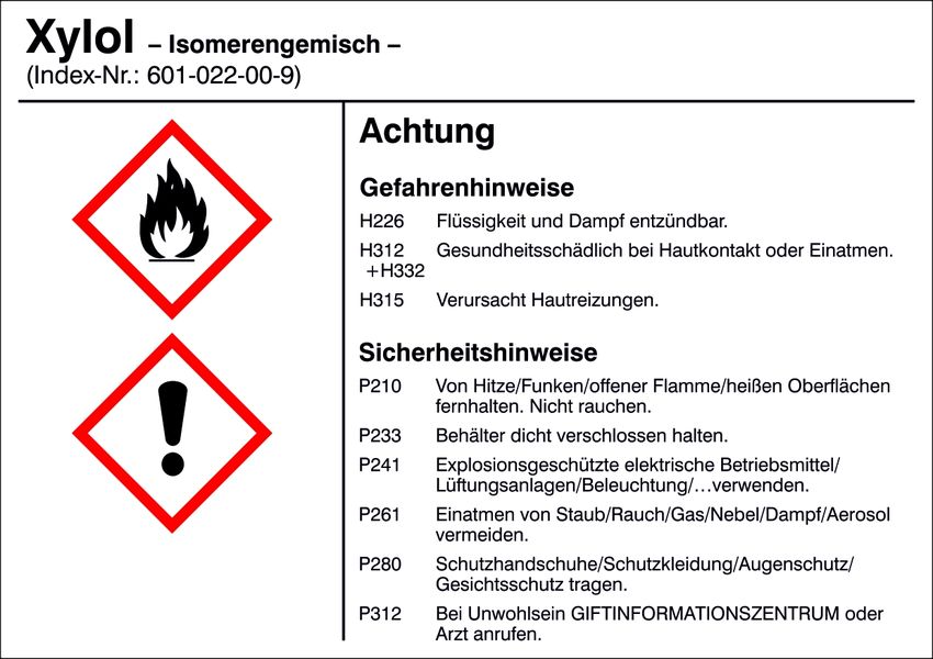 Gefahrstoffetikett G022: Xylol, Isomerengemisch