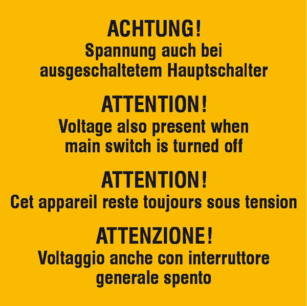 Warn-Zusatzschild Achtung Spannung auch bei ausgeschaltetem Hauptschalter