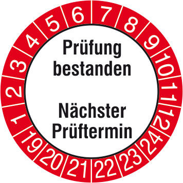 Prüfplakette »Prüfung bestanden/Nächster Prüftermin«