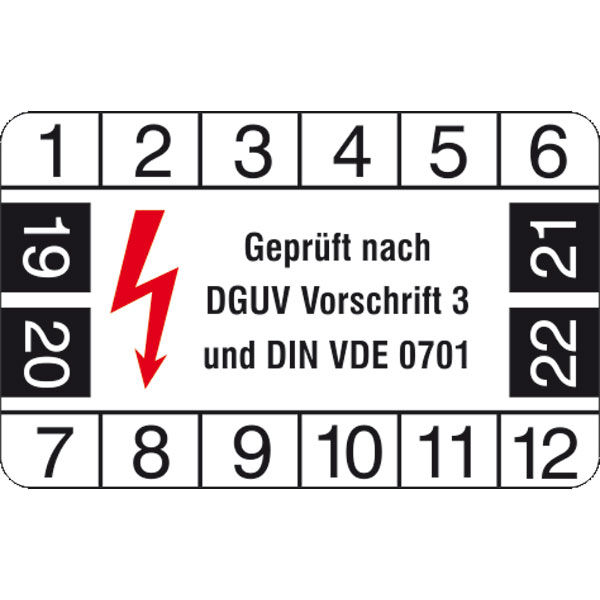 Prfplakette DGUV V 3 und DIN VDE 0701