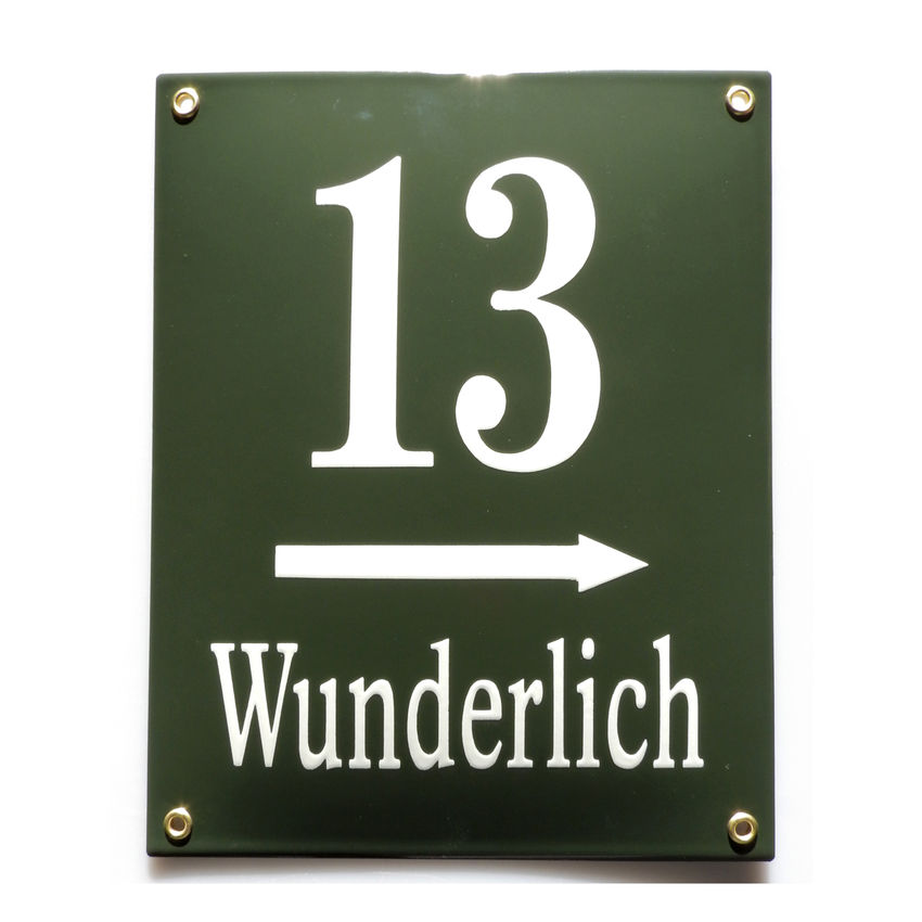 Emaille Hausnummer mit Straßenname und Pfeil 20 x 25 cm Schilder online kaufen