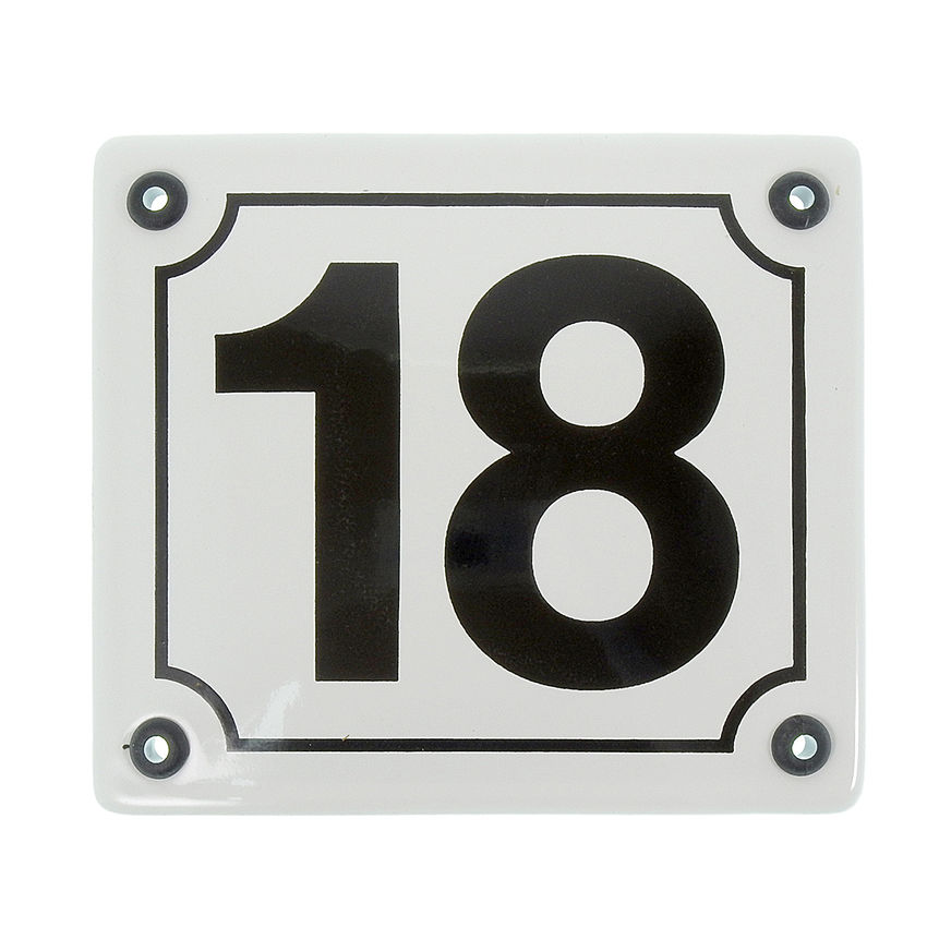 schwarz 12x14 cm Metallschild Deko tin sign Emaille Hausnummer 15 weiß 