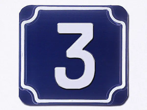 Blaue geprägte Hausnummer - Ziffer 3
