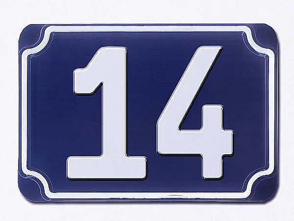 Blaue geprägte Hausnummer - Ziffer 14