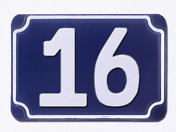 Blaue geprägte Hausnummer - Ziffer 16