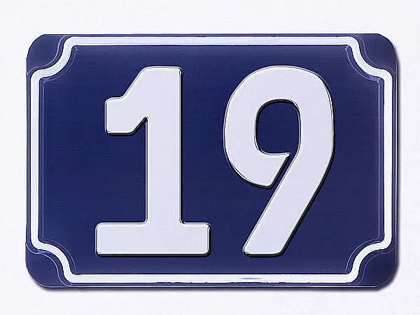 Blaue geprägte Hausnummer - Ziffer 19